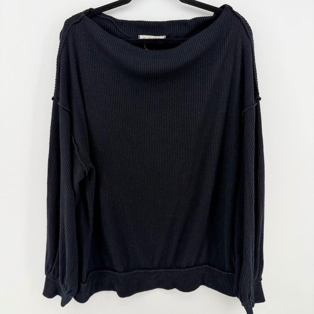 Free People We The Free Ribbed Boat Neck Oversized Pullover Top Shirt Black M